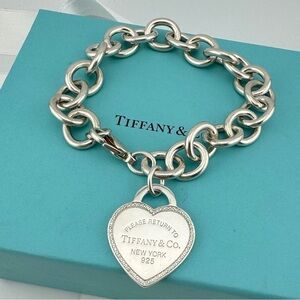 🦄 RARE Tiffany & Co. Sterling Silver Large Diamond Heart Tag Bracelet